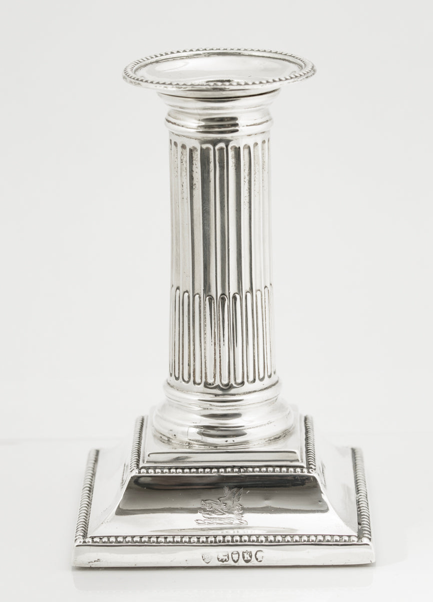 Antique Victorian Hallmarked Sterling Silver Reeded Column Candlestick 1885 (3225)