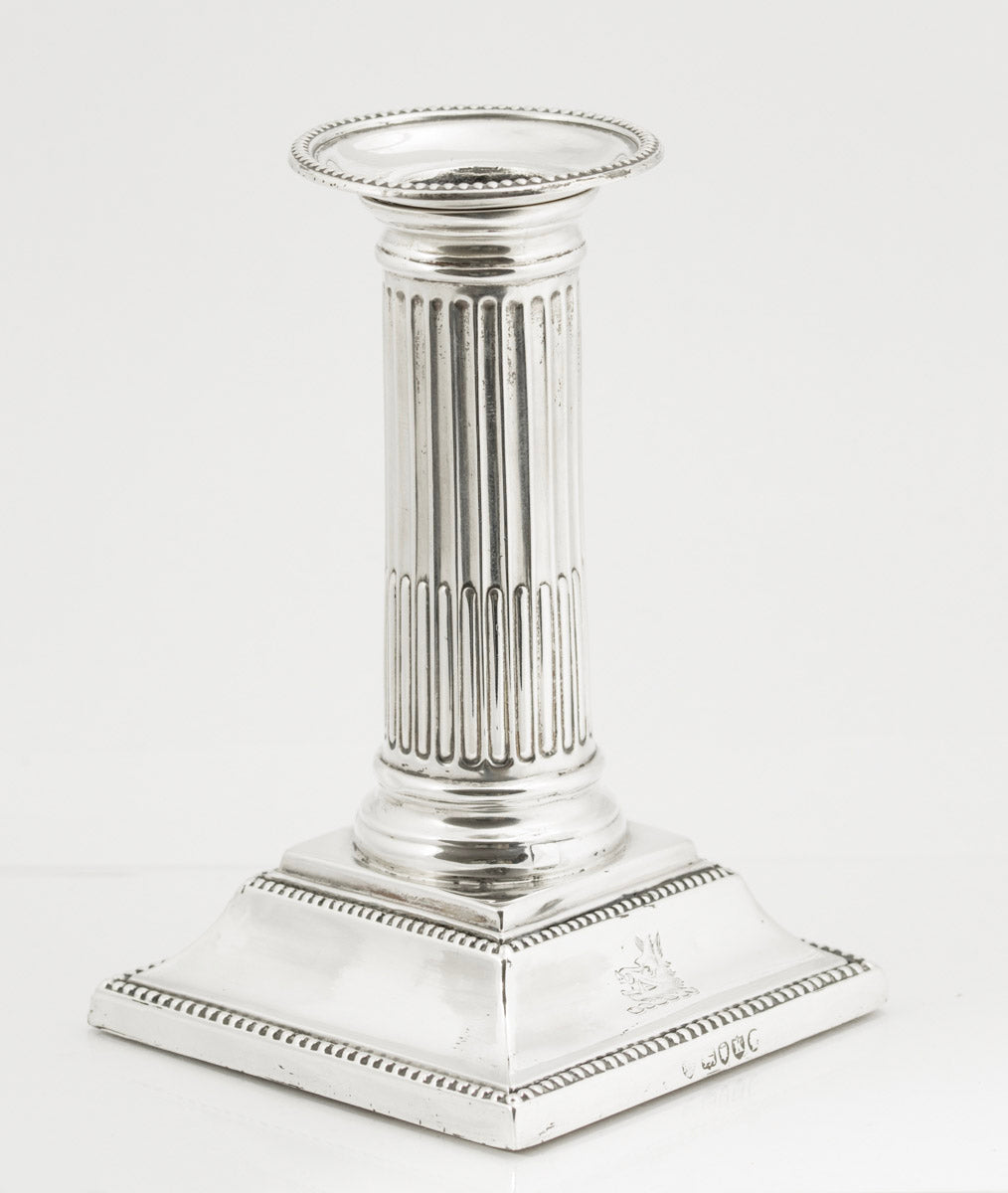 Antique Victorian Hallmarked Sterling Silver Reeded Column Candlestick 1885 (3225)