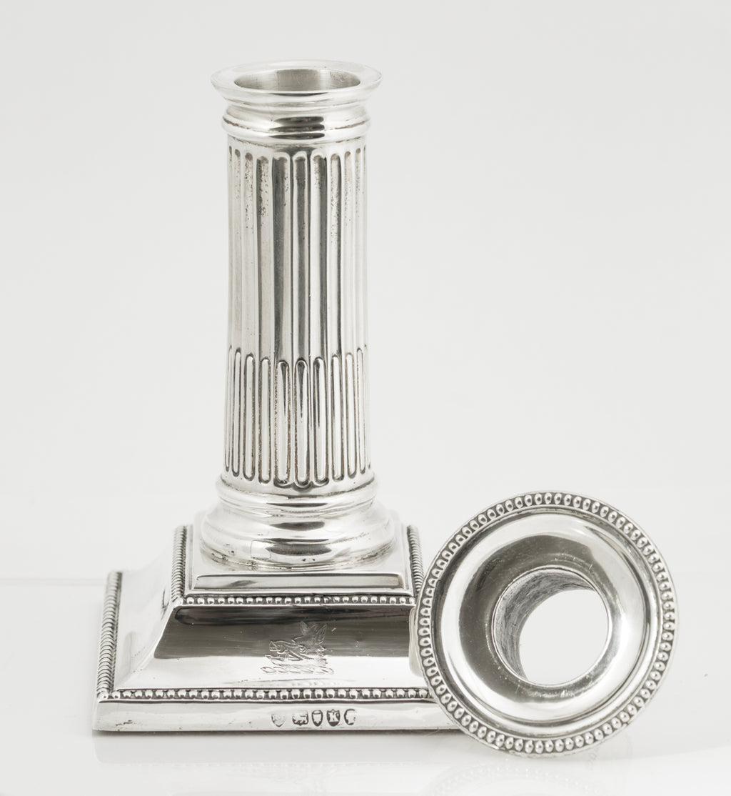 Antique Victorian Hallmarked Sterling Silver Reeded Column Candlestick 1885 (3225)