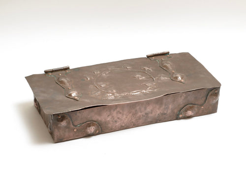 Antique Hand Made Arts & Crafts Copper Lidded Box With Art Nouveau Motifs