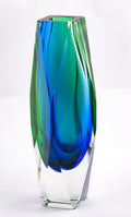 Vintage Murano Sommerso Art Glass Geode Vase Twin Colour Green/Blue (3242)