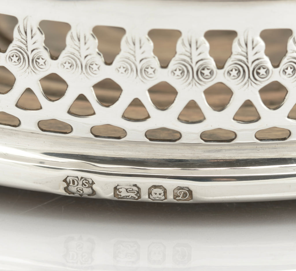 Vintage Sterling Silver Wine Coaster | Turned Oak Base | London 1978 | David Shaw Silverware