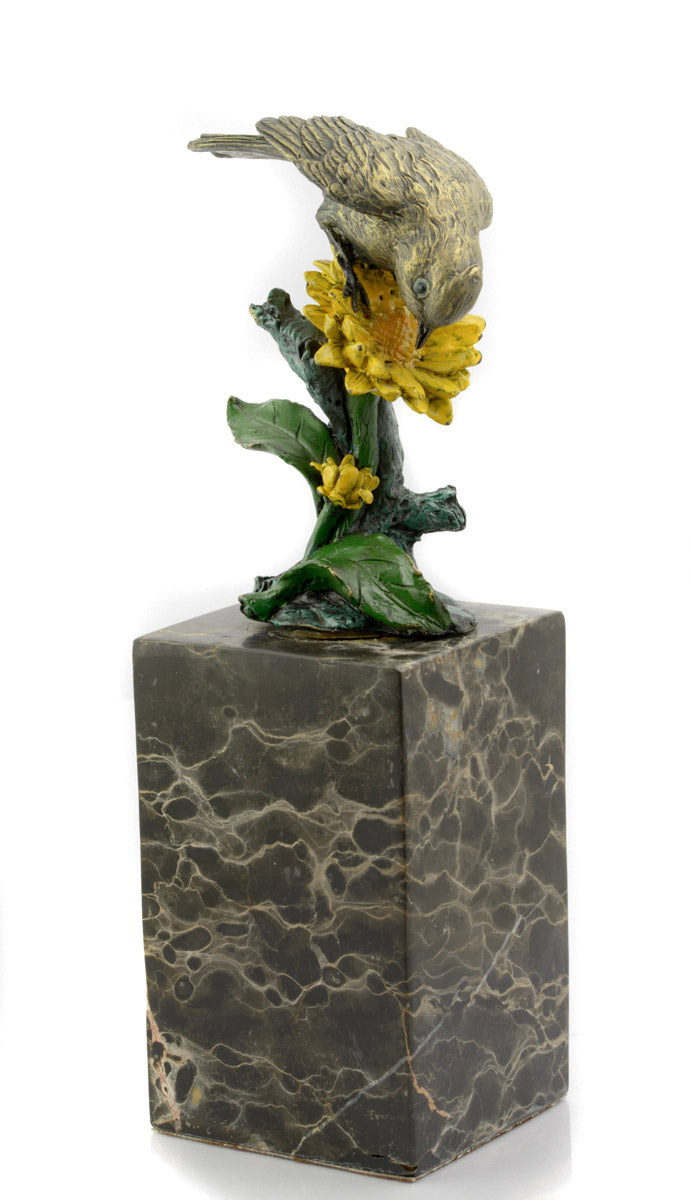 Vintage Cast Bronze Bird On Flower Figure Sculpture Signed Milo Marble Base (3253)