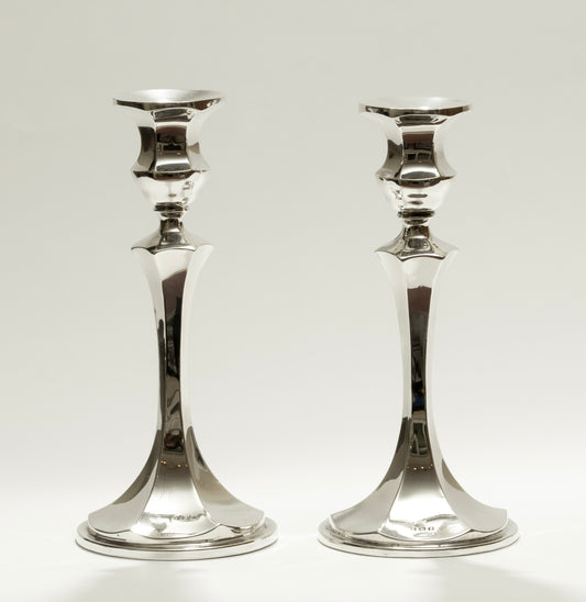 Pair Antique Edwardian Sterling Silver Loaded Candlesticks Hallmarked 1909 (3258)