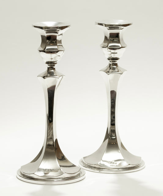 Pair Antique Edwardian Sterling Silver Loaded Candlesticks Hallmarked 1909 (3258)