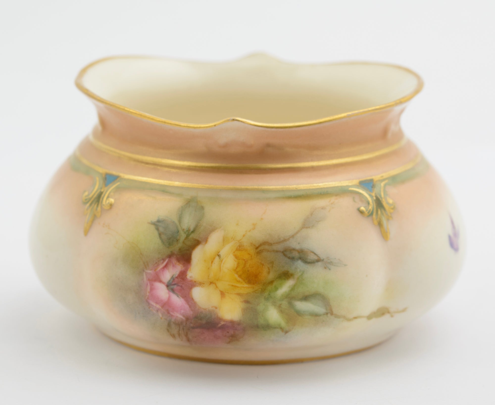 Antique Worcester Hadley's China Posy Vase Hand Painted Roses c.1900  (3260)