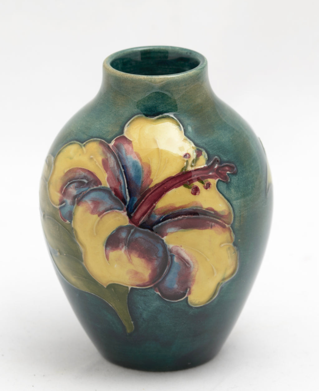 Vintage Moorcroft Pottery Hibiscus Pattern Vase Mid Century Original Label (3268)