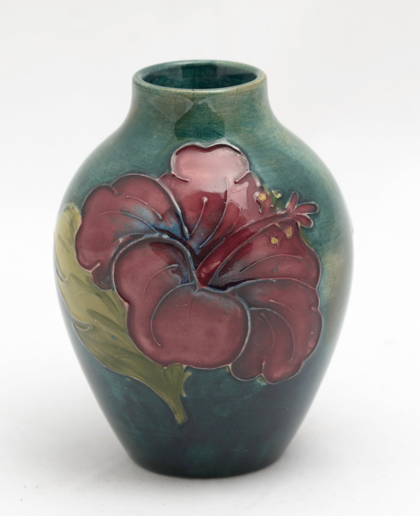 Vintage Moorcroft Pottery Hibiscus Pattern Vase Mid Century Original Label (3268)