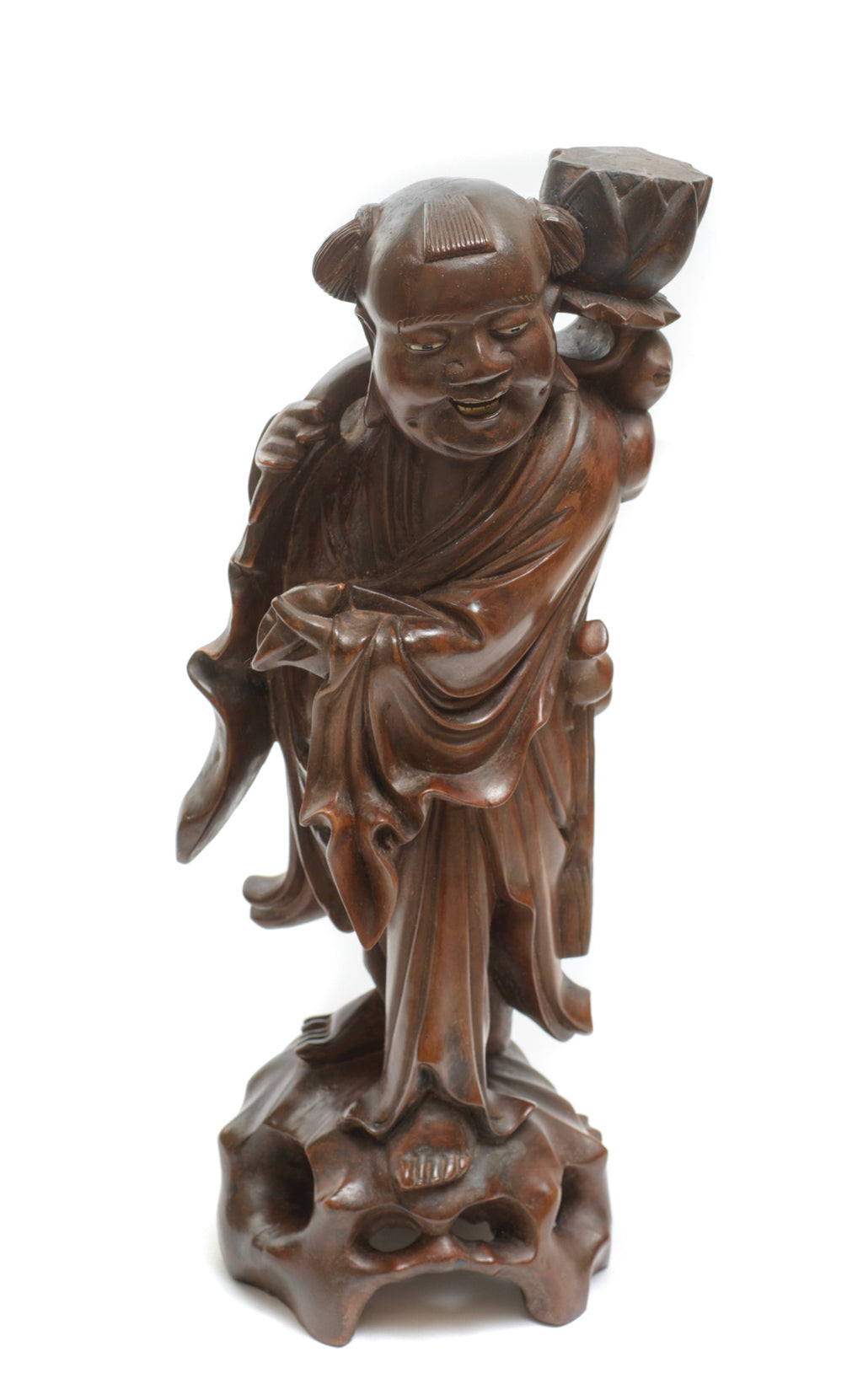 Vintage Chinese Hardwood Carved Figure Luohan Buddhist Traveller (3274)