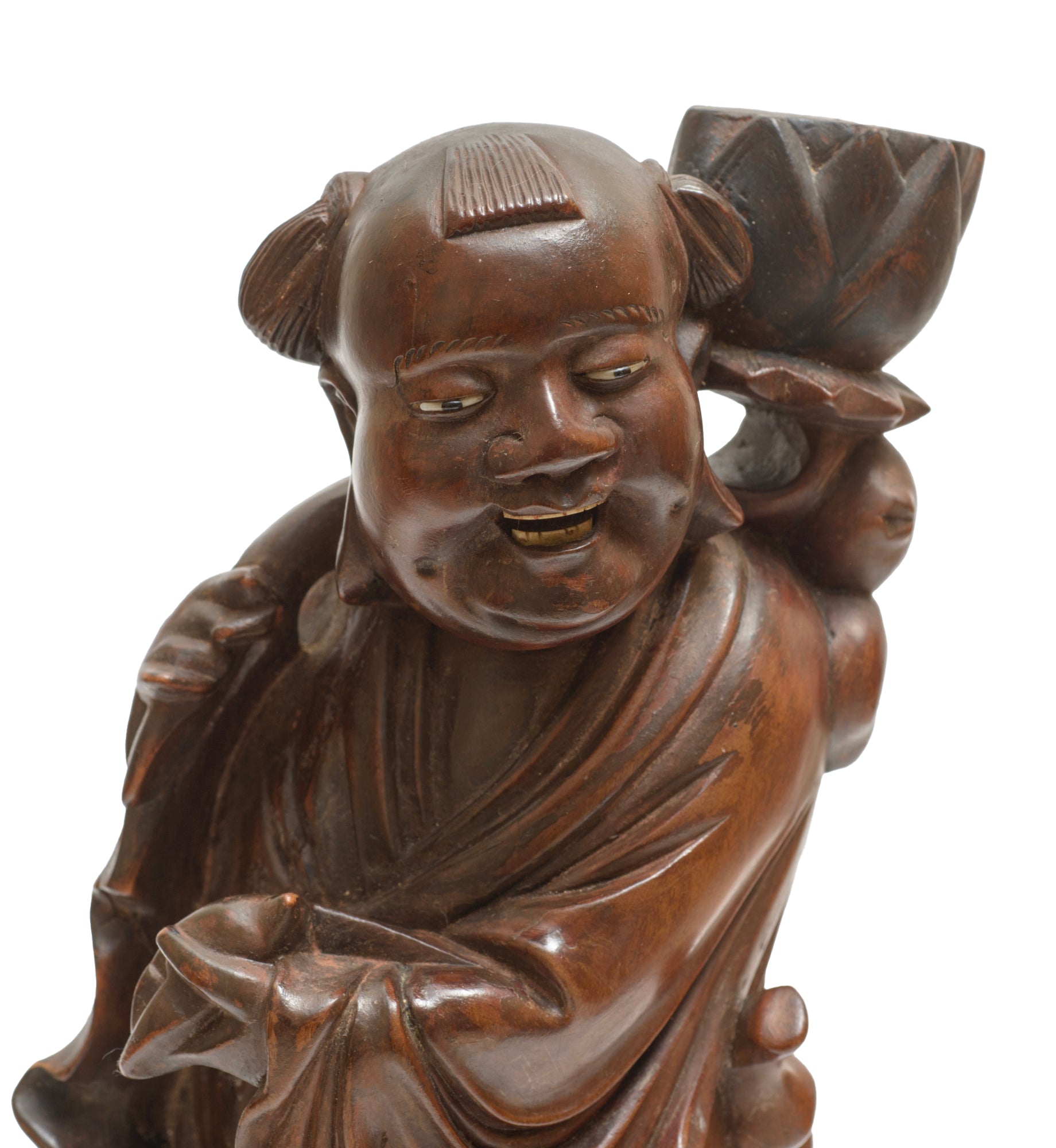 Vintage Chinese Hardwood Carved Figure Luohan Buddhist Traveller (3274)