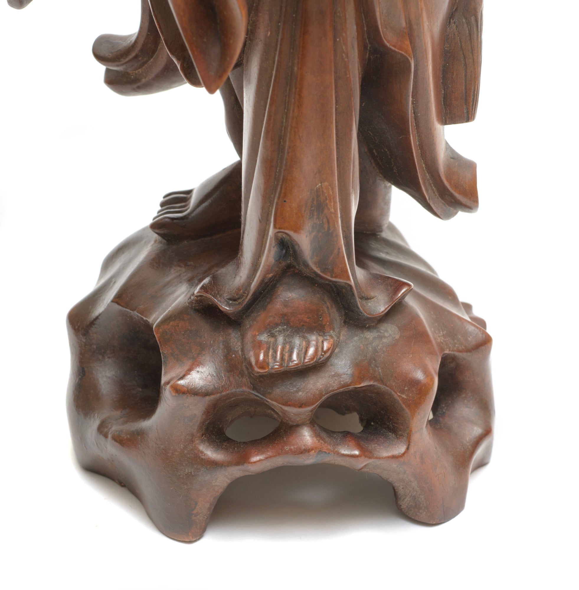Vintage Chinese Hardwood Carved Figure Luohan Buddhist Traveller (3274)