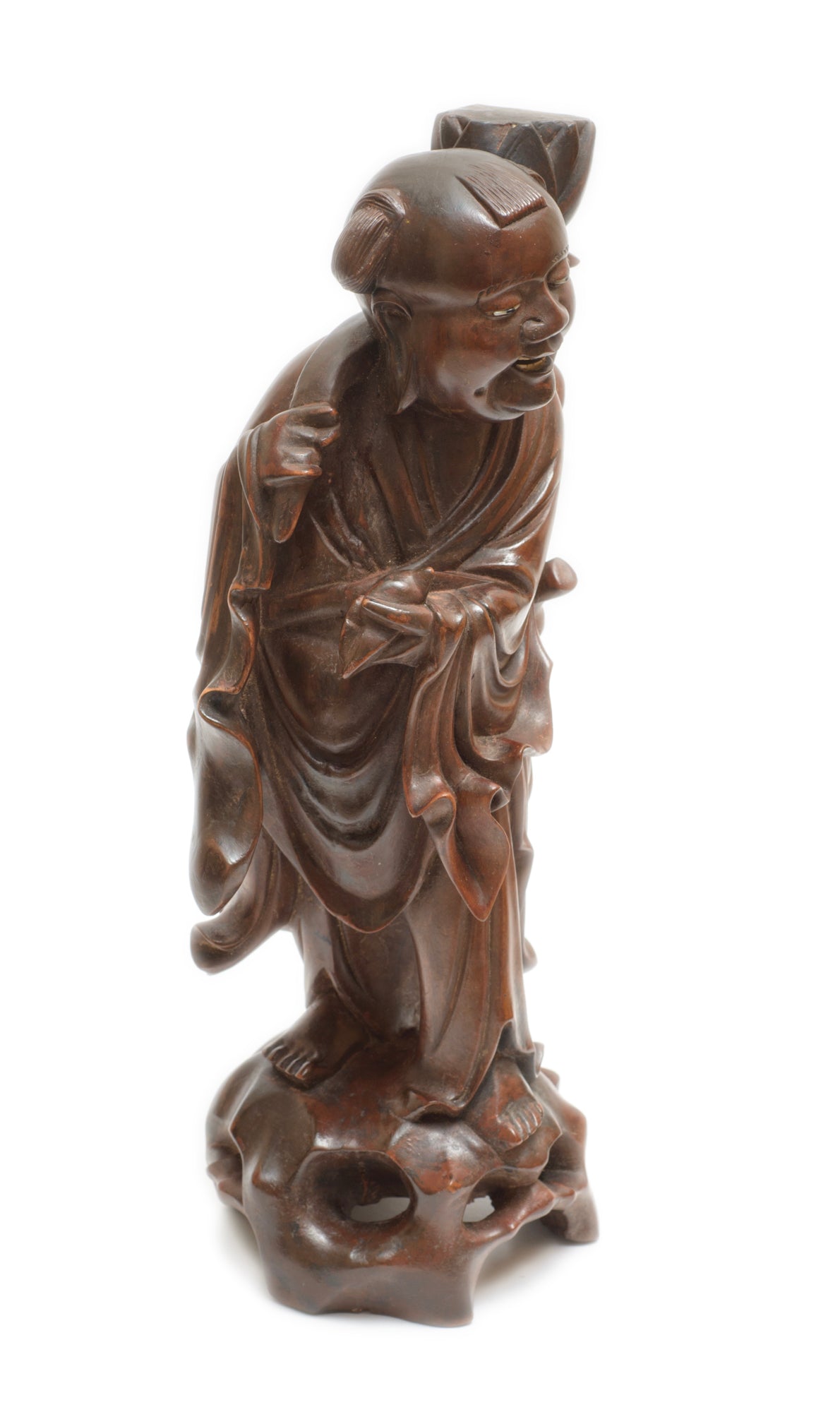 Vintage Chinese Hardwood Carved Figure Luohan Buddhist Traveller (3274)
