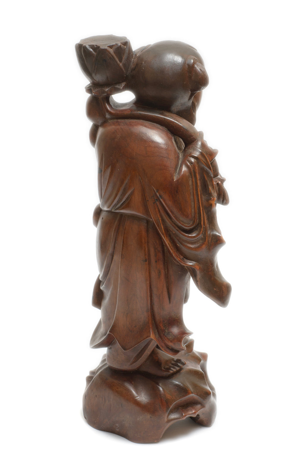 Vintage Chinese Hardwood Carved Figure Luohan Buddhist Traveller (3274)