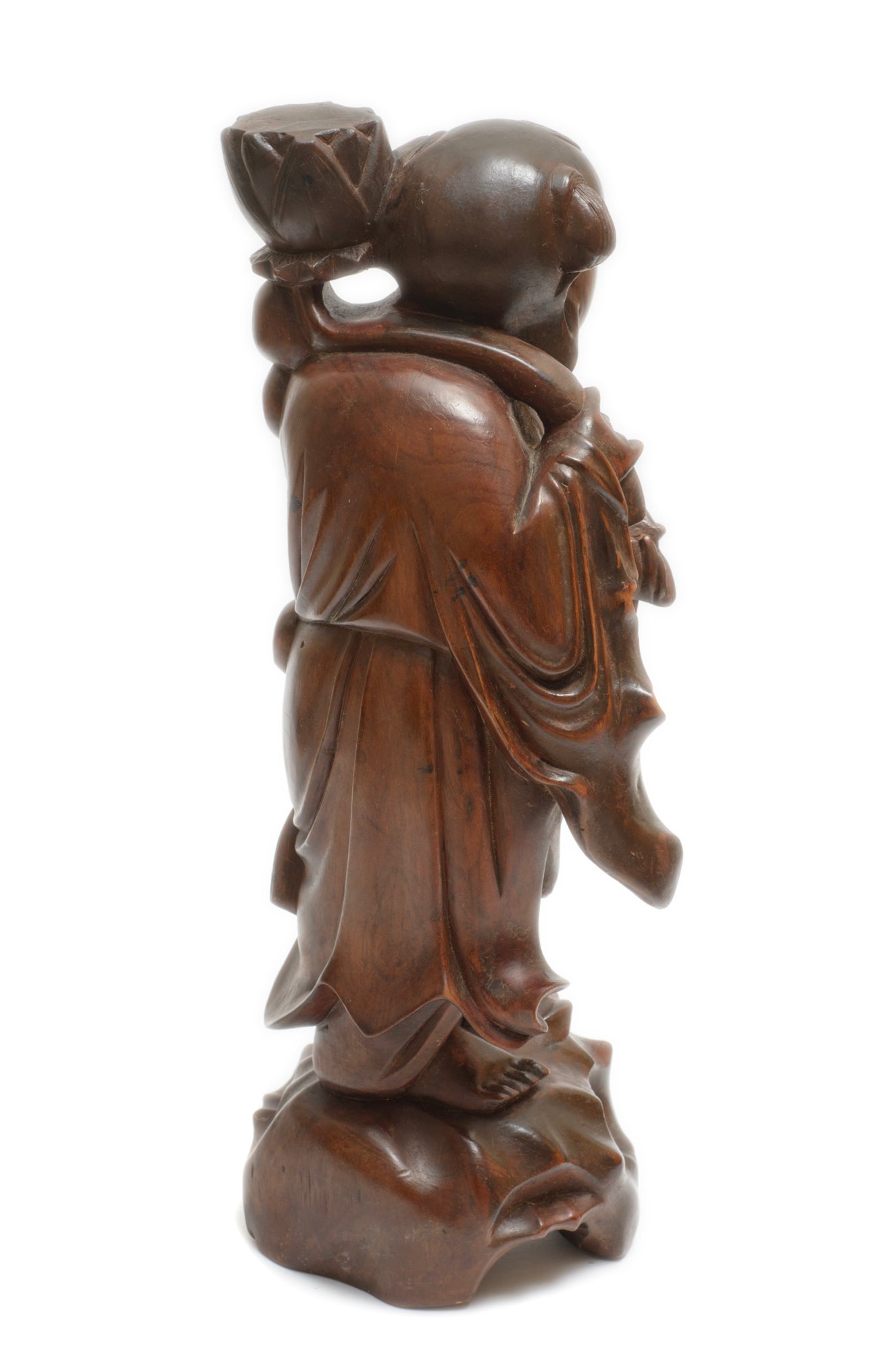 Vintage Chinese Hardwood Carved Figure Luohan Buddhist Traveller (3274)