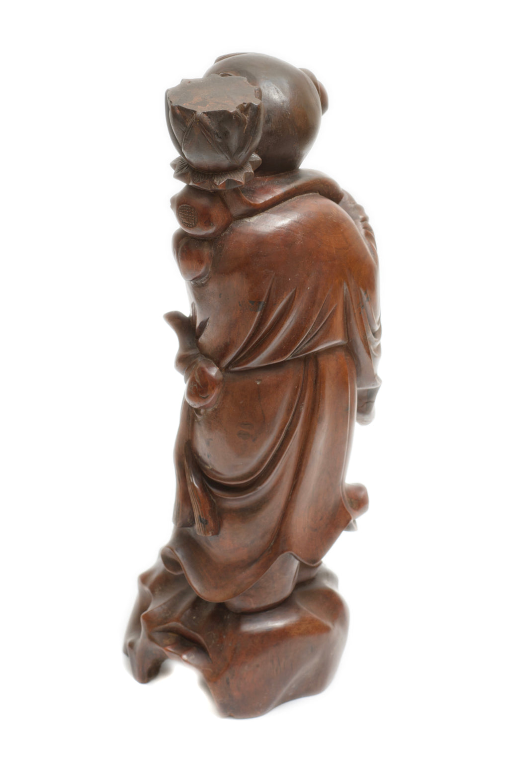 Vintage Chinese Hardwood Carved Figure Luohan Buddhist Traveller (3274)
