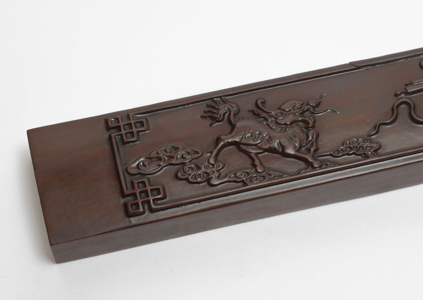 Vintage Chinese Zitan Wood Large Carved Scroll Weight With Cloud Dragons (3275)