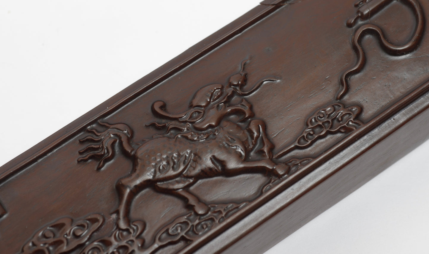 Vintage Chinese Zitan Wood Large Carved Scroll Weight With Cloud Dragons (3275)