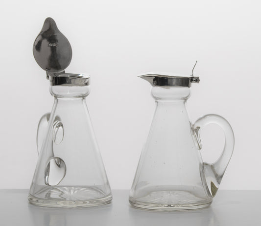 Pair Antique Hukin & Heath Whisky Noggin Jugs Sterling Silver Mounts (3276)