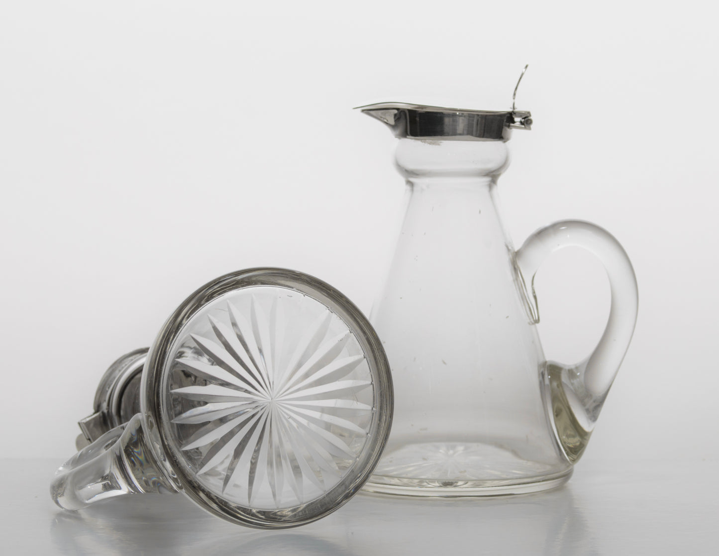 Pair Antique Hukin & Heath Whisky Noggin Jugs Sterling Silver Mounts (3276)