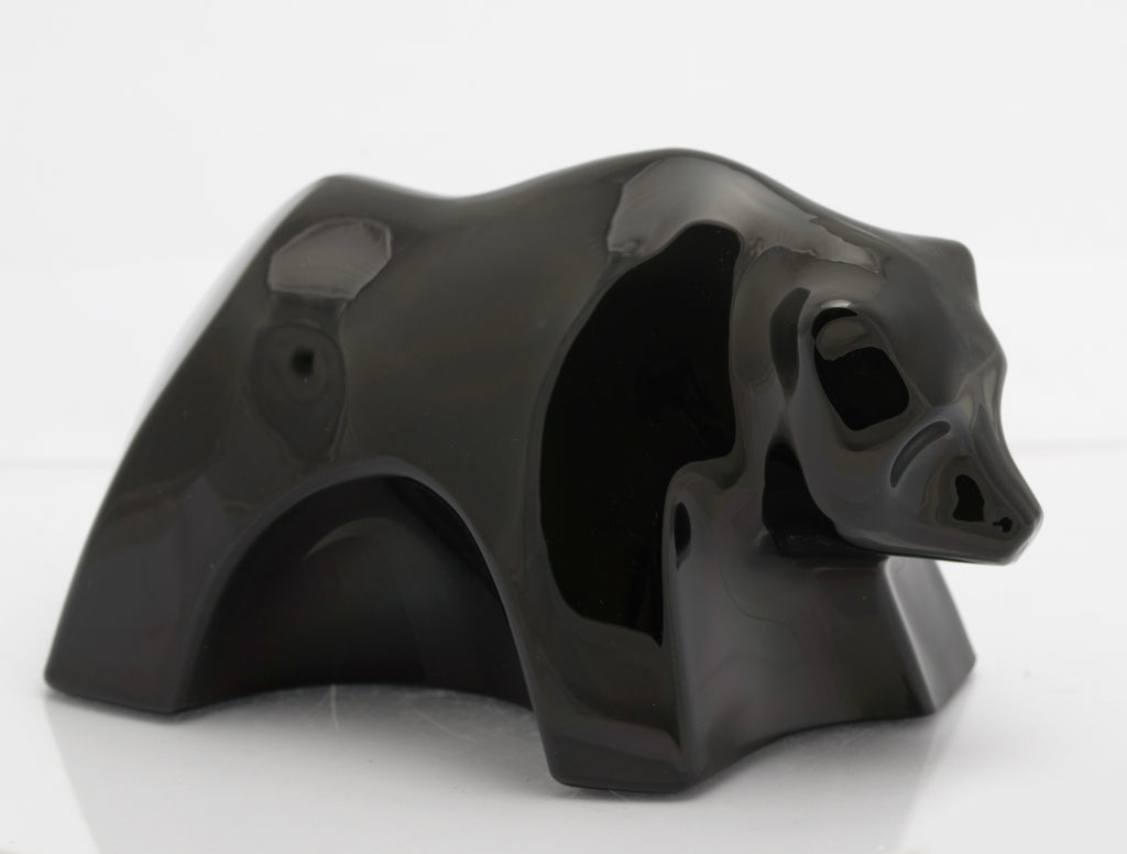 Baccarat French Moulded Crystal Art Glass Black Bear Sculpture (3280)