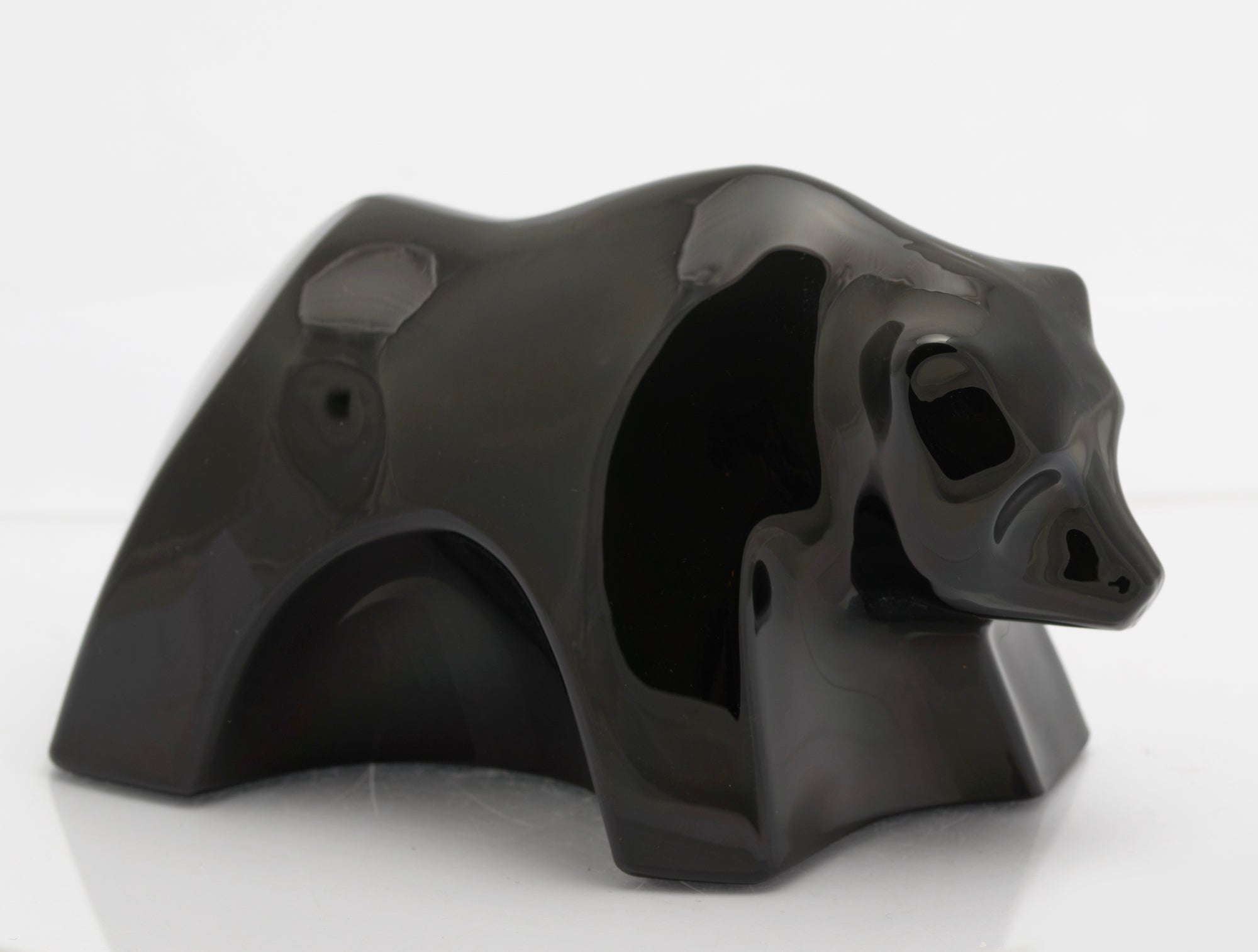 Baccarat French Moulded Crystal Art Glass Black Bear Sculpture (3280)