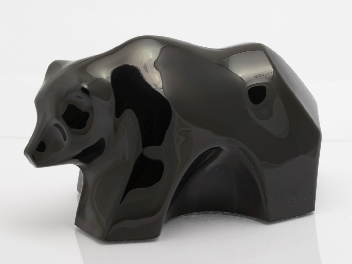 Baccarat French Moulded Crystal Art Glass Black Bear Sculpture (3280)