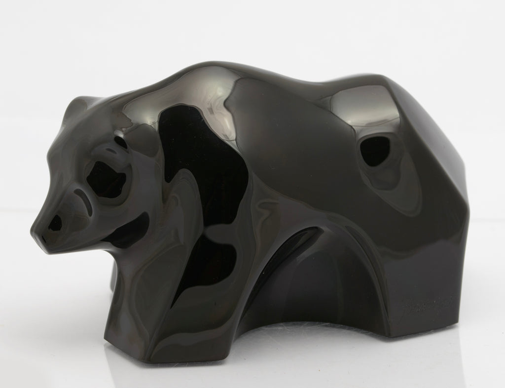 Baccarat French Moulded Crystal Art Glass Black Bear Sculpture (3280)