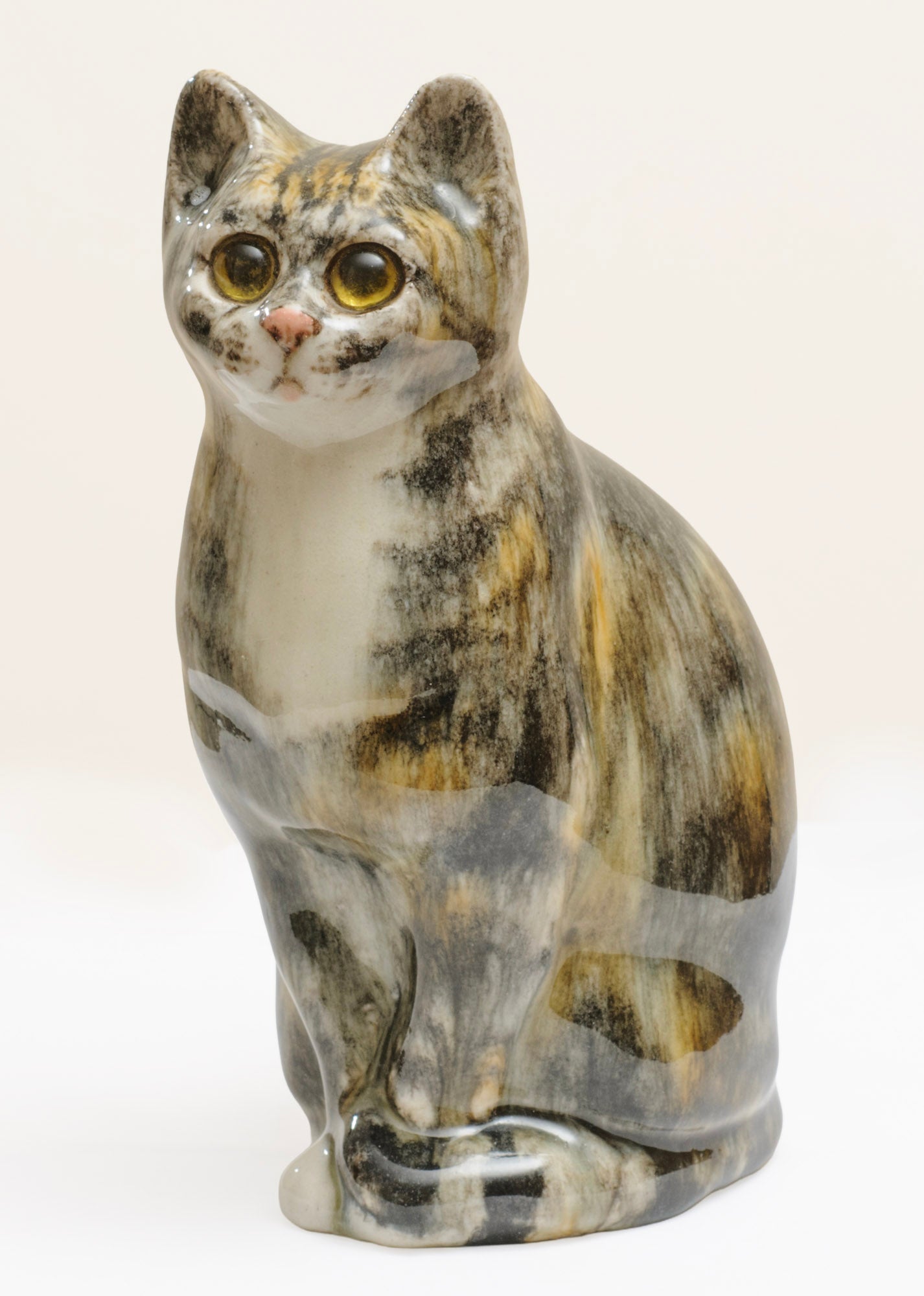 Vintage Winstanley Pottery Young Tabby Cat With Glass Eyes & White Bib Size 2 (3288)