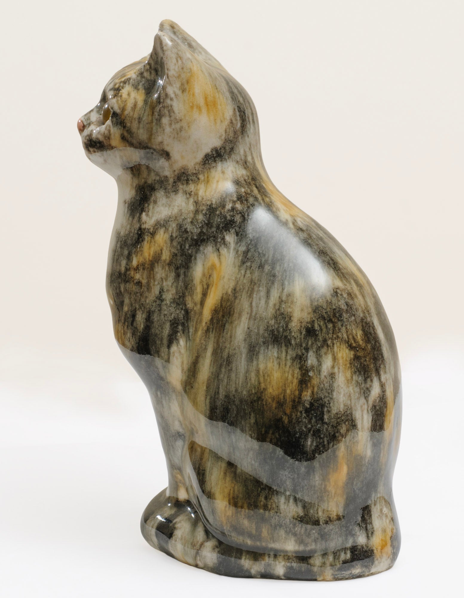 Vintage Winstanley Pottery Young Tabby Cat With Glass Eyes & White Bib Size 2 (3288)