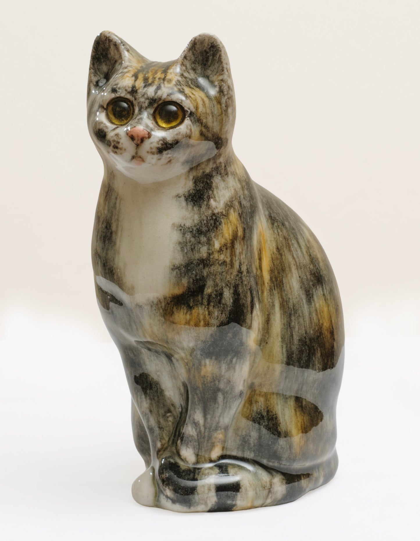 Vintage Winstanley Pottery Young Tabby Cat With Glass Eyes & White Bib Size 2 (3288)