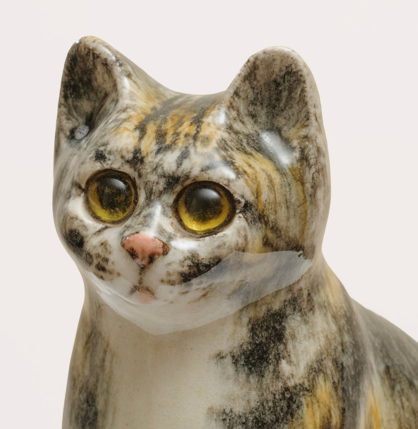 Vintage Winstanley Pottery Young Tabby Cat With Glass Eyes & White Bib Size 2 (3288)