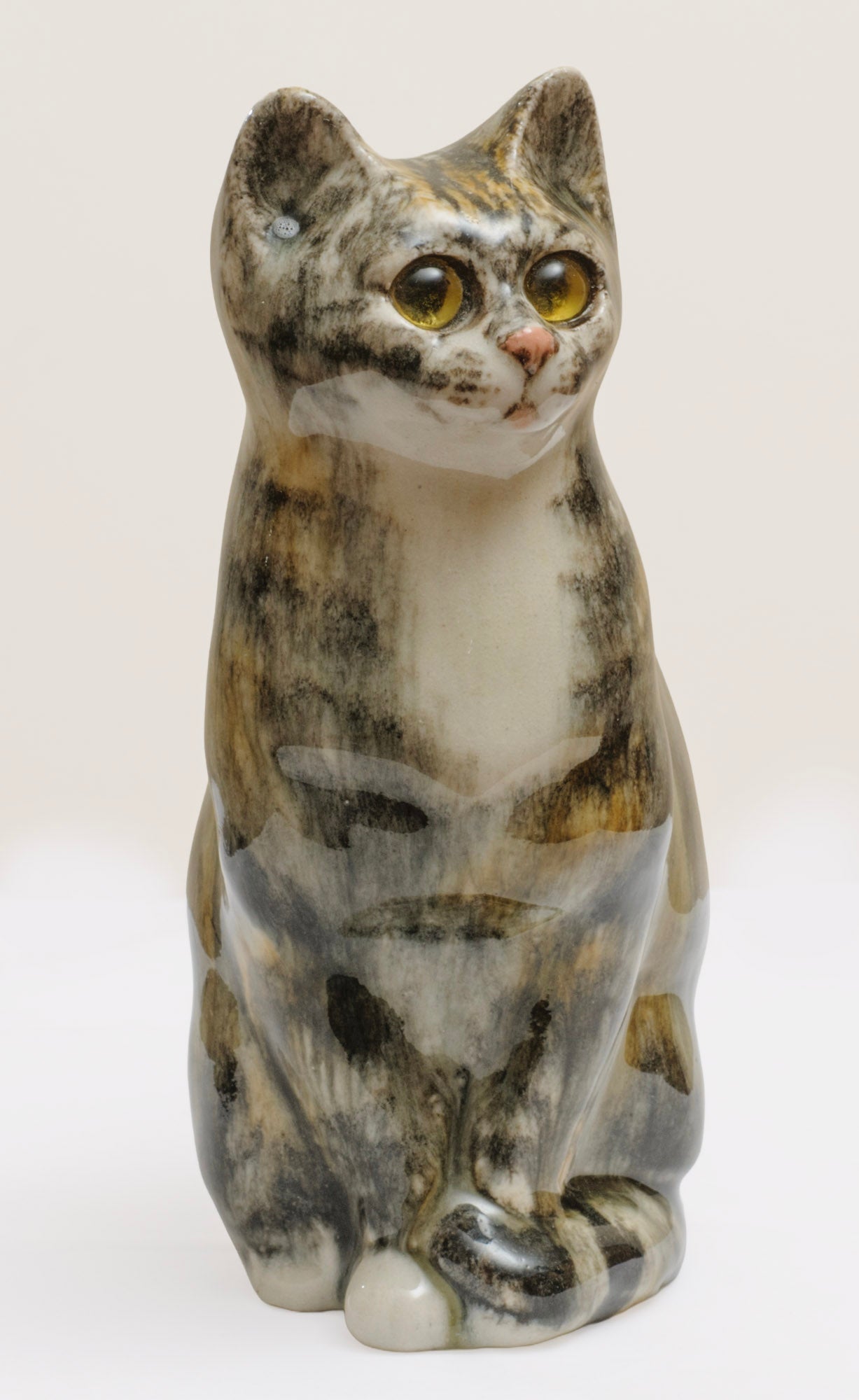 Vintage Winstanley Pottery Young Tabby Cat With Glass Eyes & White Bib Size 2 (3288)