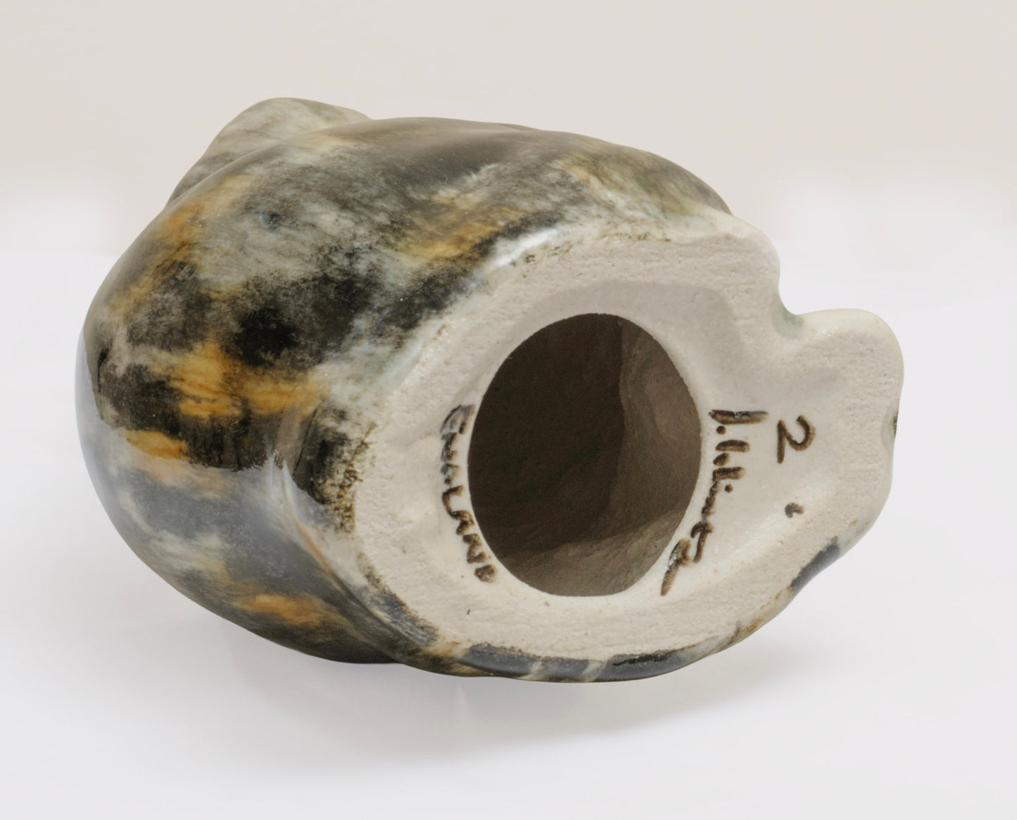 Vintage Winstanley Pottery Young Tabby Cat With Glass Eyes & White Bib Size 2 (3288)