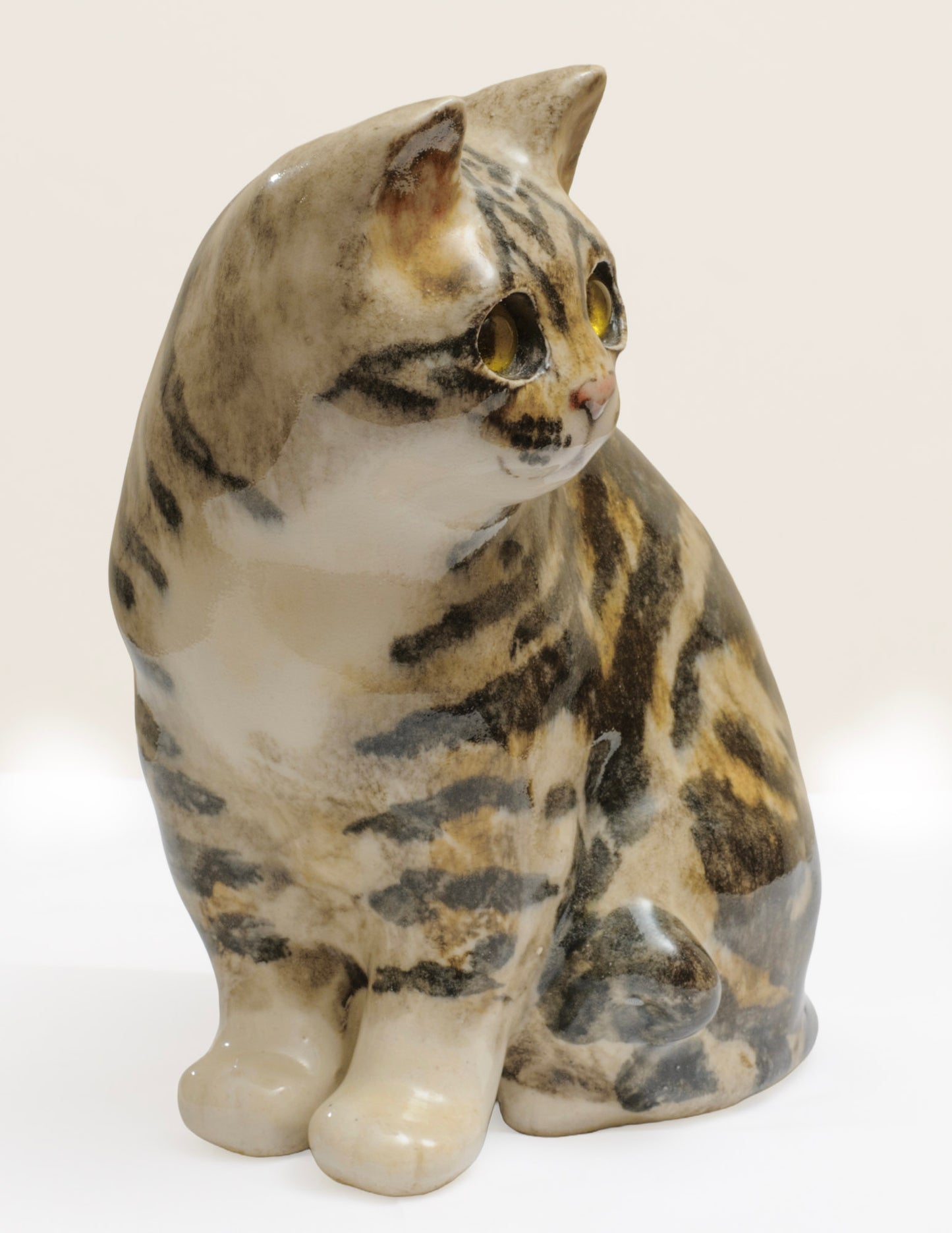 Vintage Winstanley Size 3 Pottery Sitting Tabby Cat With Glass Eyes - Signed (3289)
