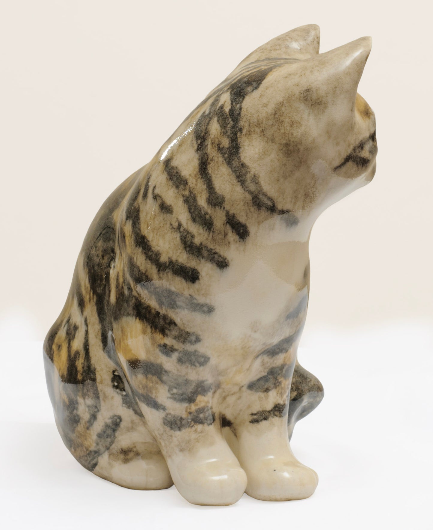 Vintage Winstanley Size 3 Pottery Sitting Tabby Cat With Glass Eyes - Signed (3289)