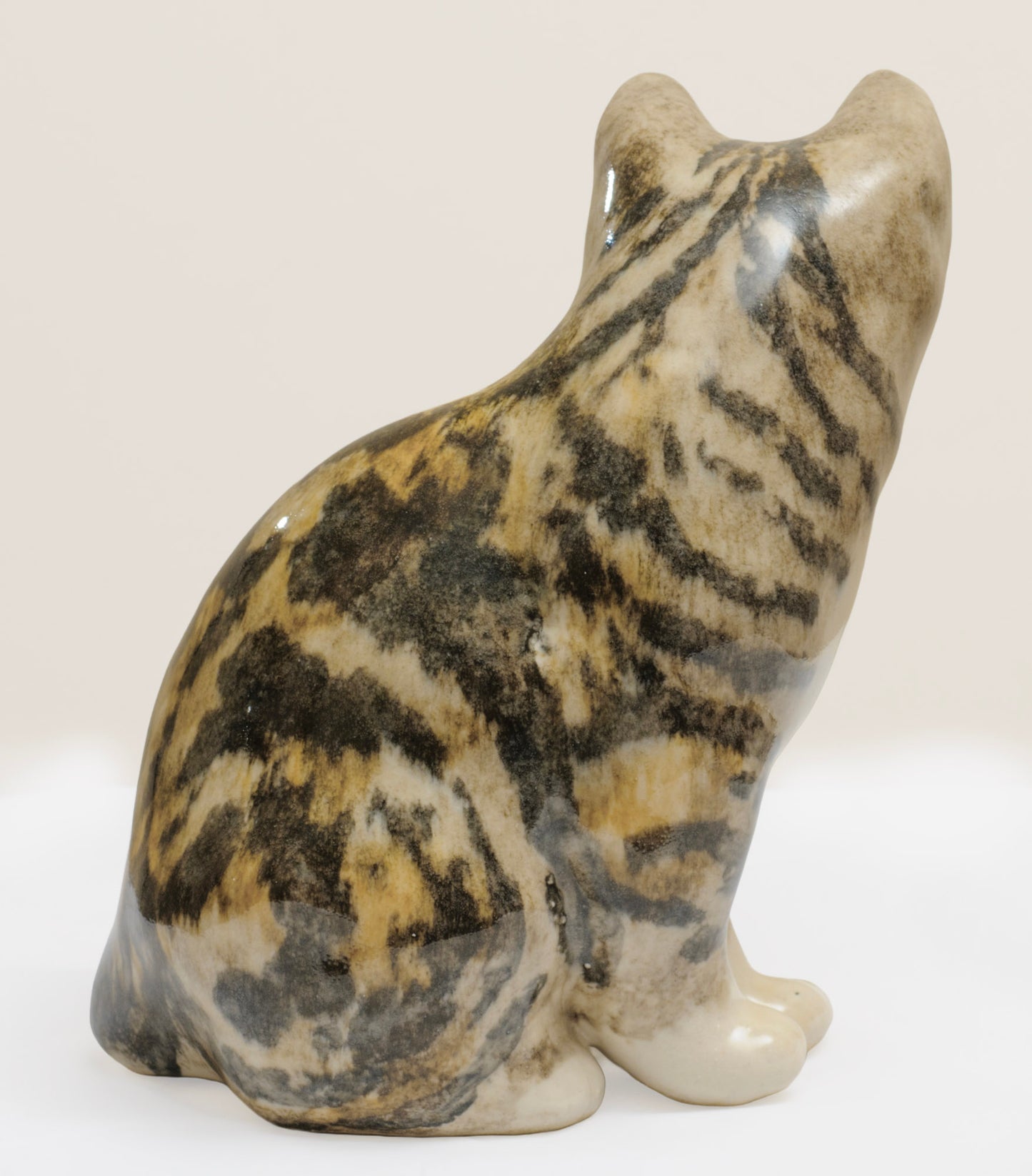 Vintage Winstanley Size 3 Pottery Sitting Tabby Cat With Glass Eyes - Signed (3289)