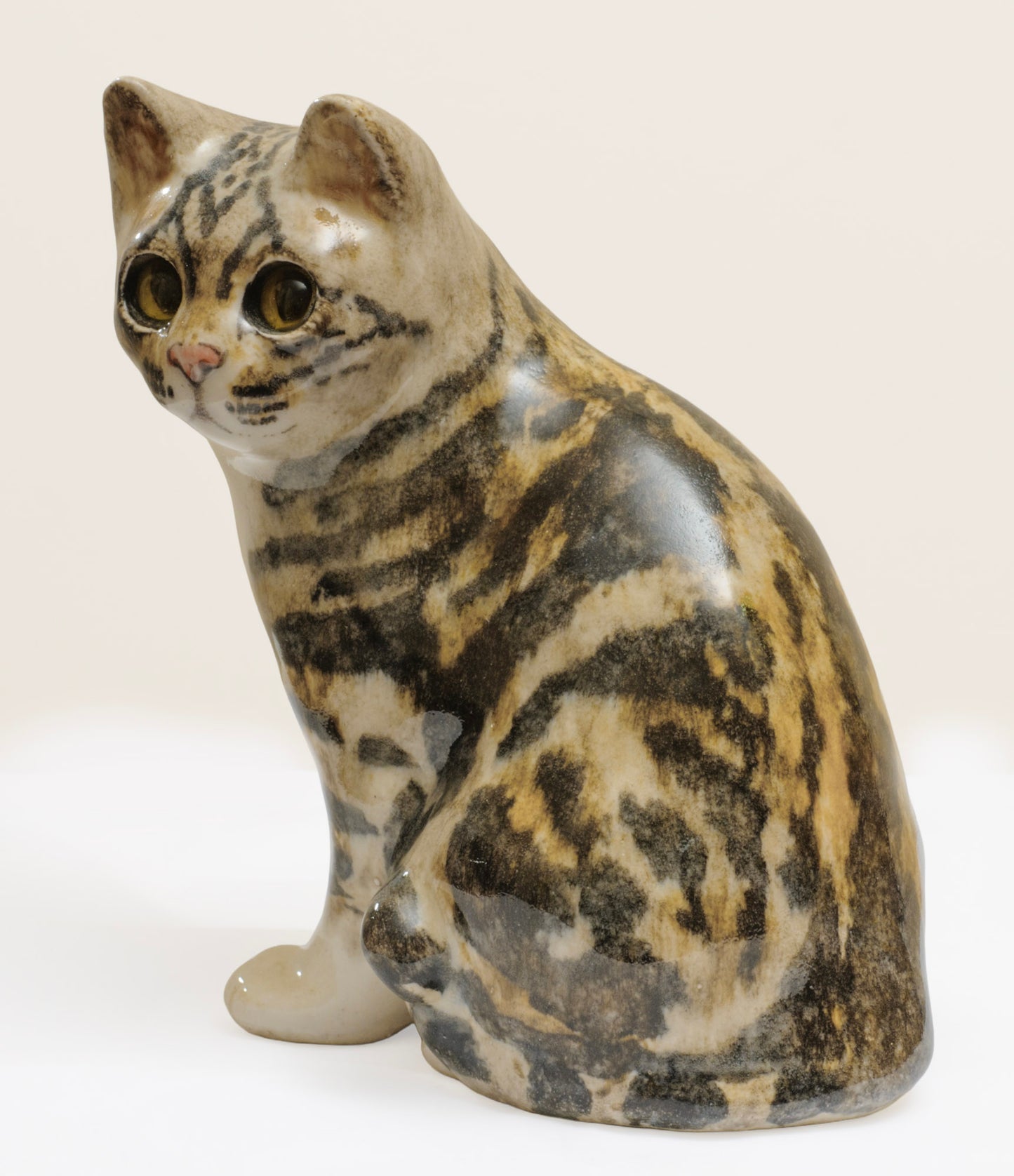 Vintage Winstanley Size 3 Pottery Sitting Tabby Cat With Glass Eyes - Signed (3289)