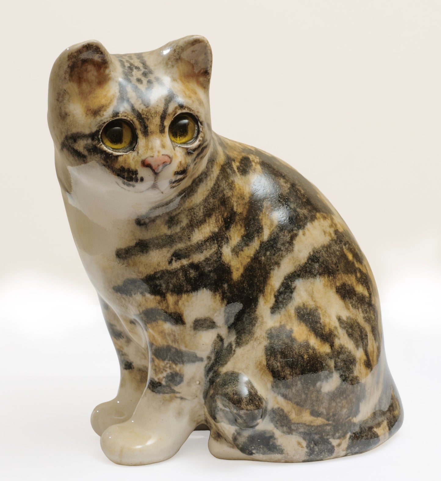 Vintage Winstanley Size 3 Pottery Sitting Tabby Cat With Glass Eyes - Signed (3289)