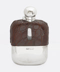 Antique James Dixon & Sons Sterling Silver & Crocodile Skin Leather Hip Flask (3293)
