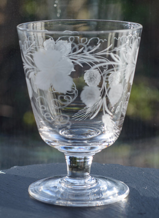 Antique Victorian Large Lead Glass Rummer Hops & Barley Design c.1880 (3295)