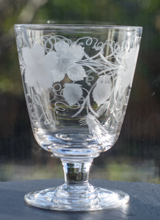 Antique Victorian Large Lead Glass Rummer Hops & Barley Design c.1880 (3295)