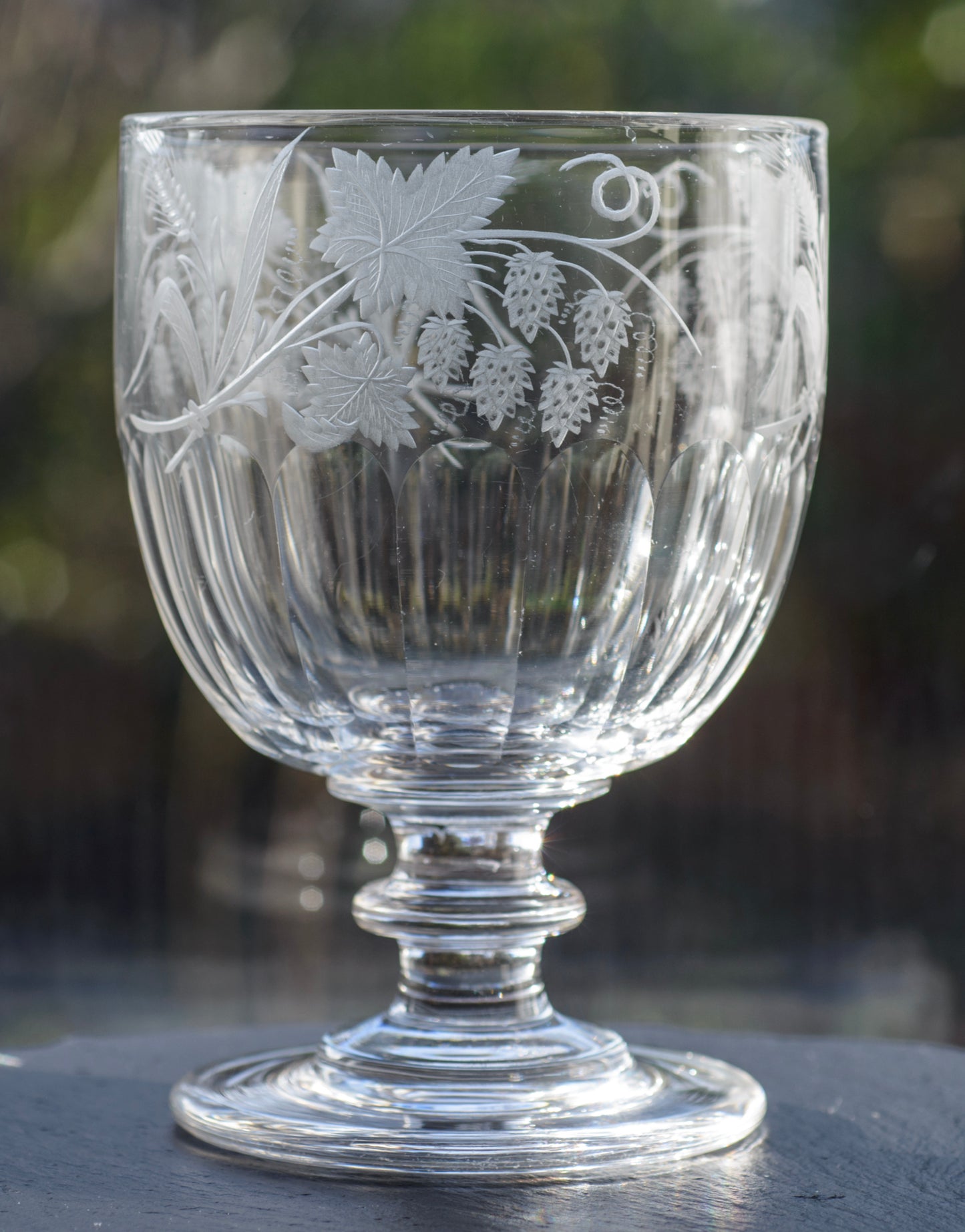 Antique Georgian/Victorian Large Good Quality Rummer Glass Hops & Barley Etching (3297)