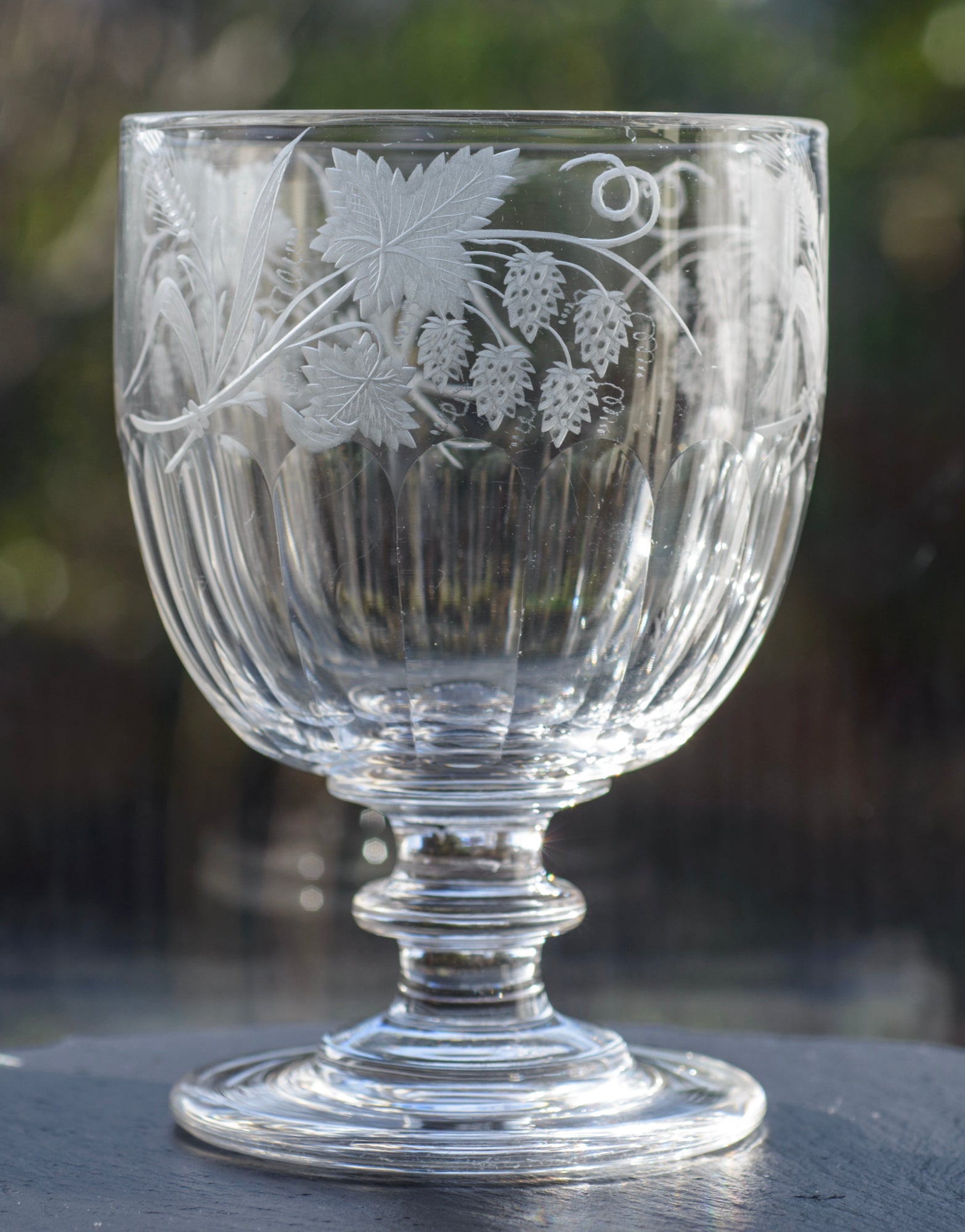 Antique Georgian/Victorian Large Good Quality Rummer Glass Hops & Barley Etching (3297)