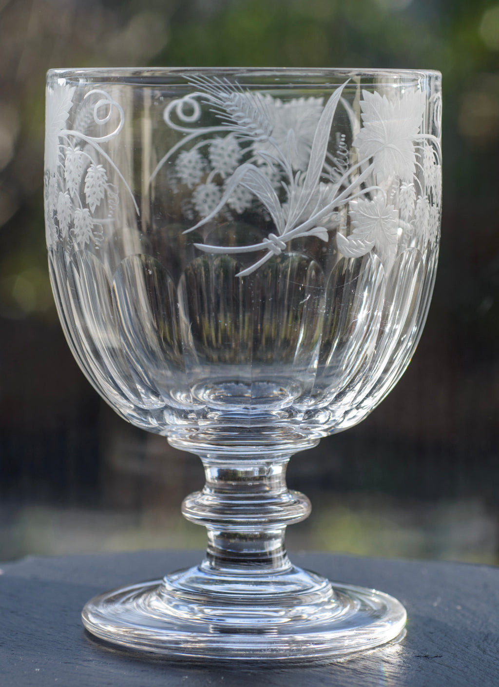 Antique Georgian/Victorian Large Good Quality Rummer Glass Hops & Barley Etching (3297)