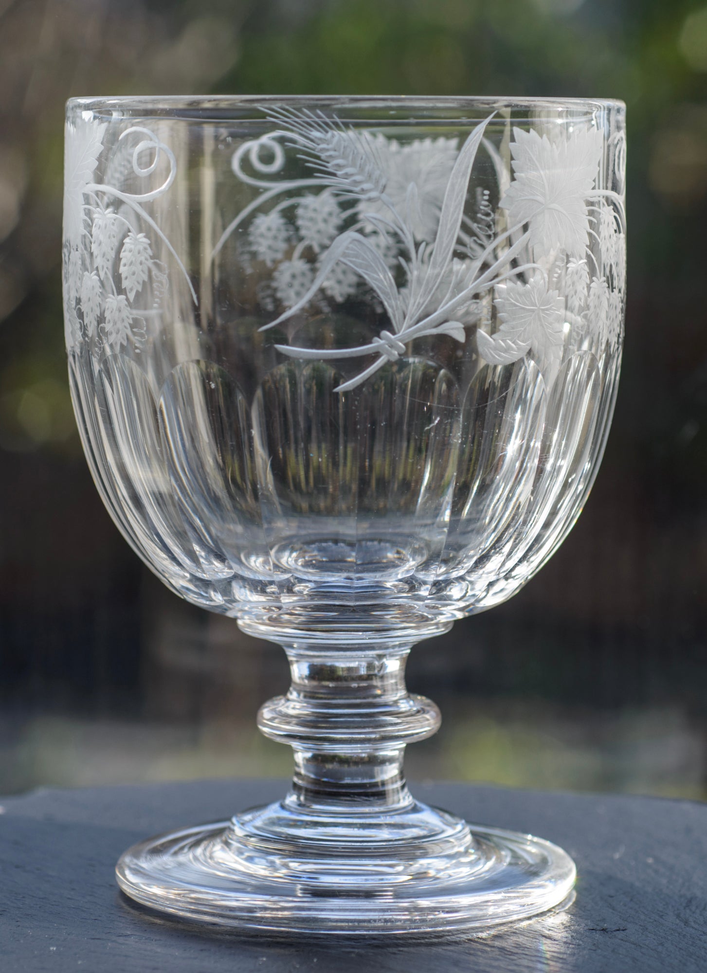Antique Georgian/Victorian Large Good Quality Rummer Glass Hops & Barley Etching (3297)