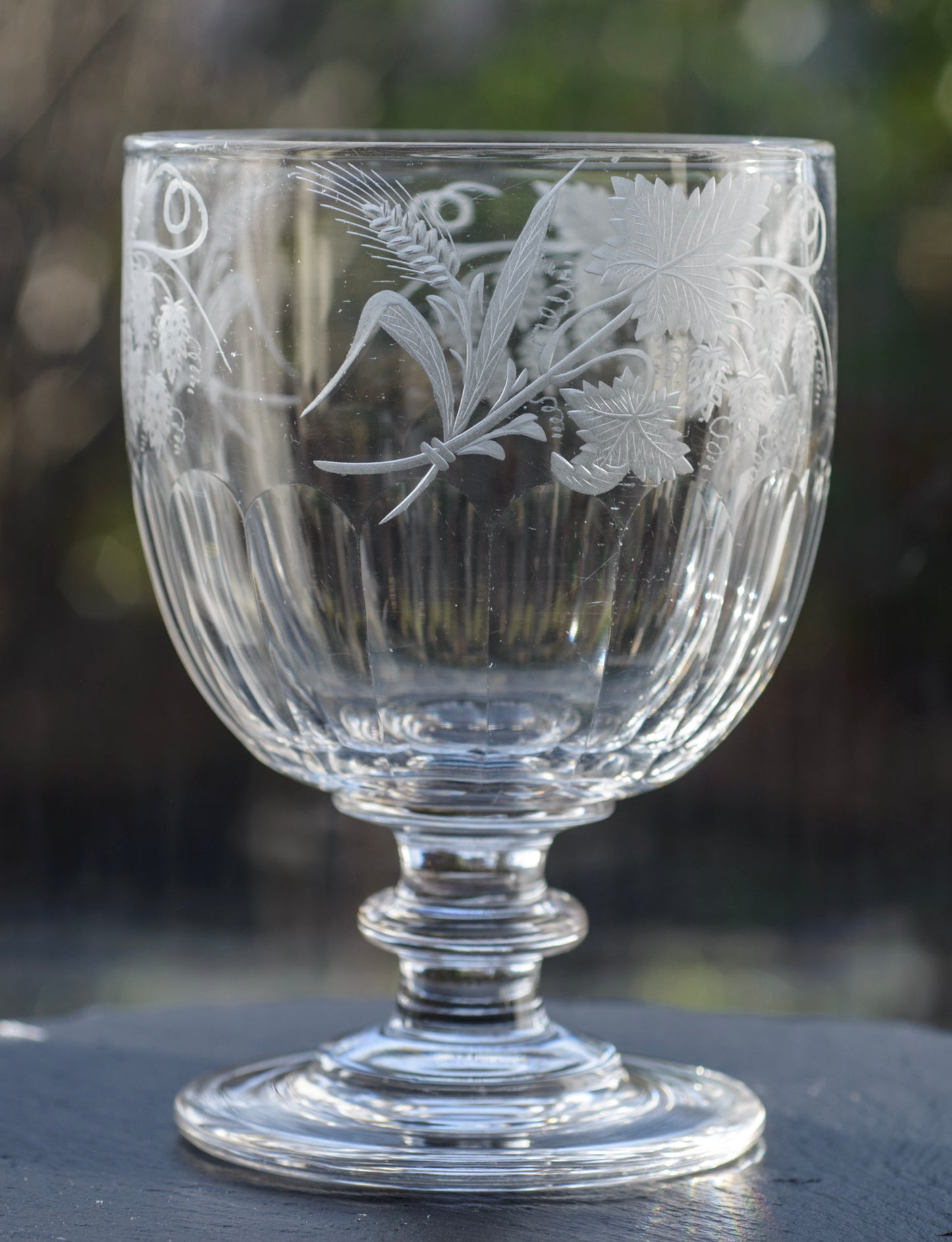 Antique Georgian/Victorian Large Good Quality Rummer Glass Hops & Barley Etching (3297)