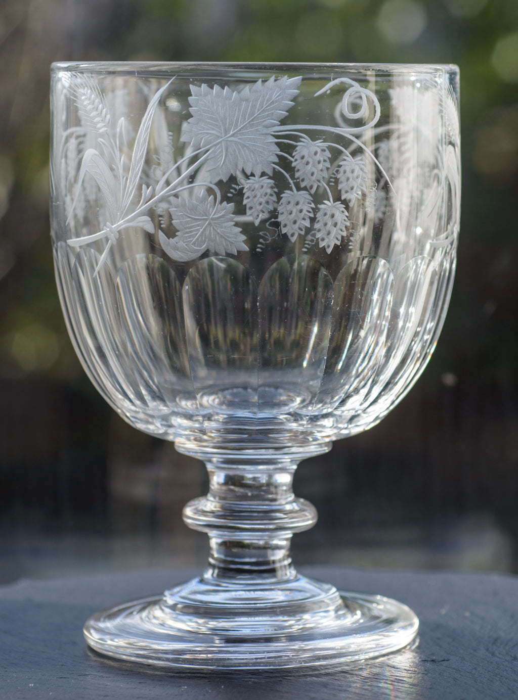Antique Georgian/Victorian Large Good Quality Rummer Glass Hops & Barley Etching (3297)