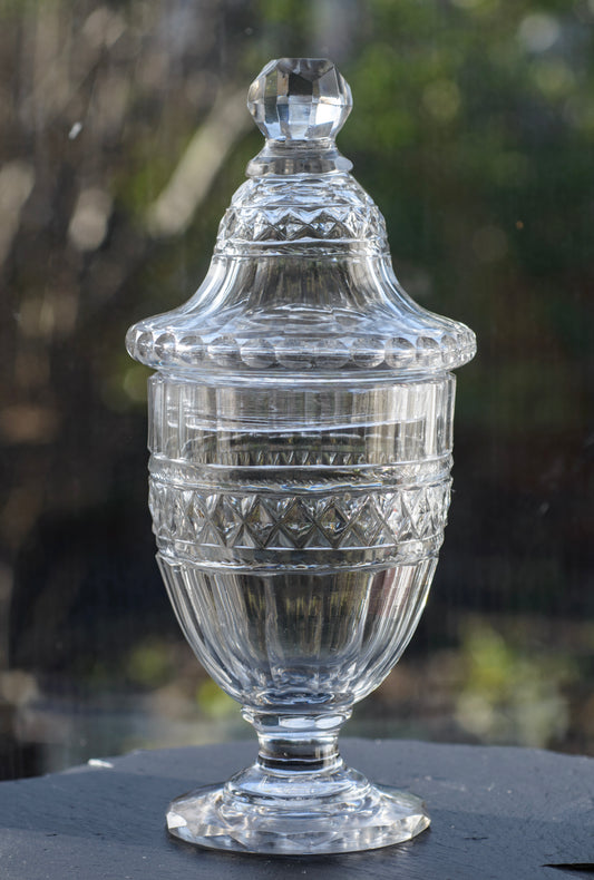 Antique Georgian Regency Anglo-Irish Cut Glass Sweetmeat Jar With Lid (3300)