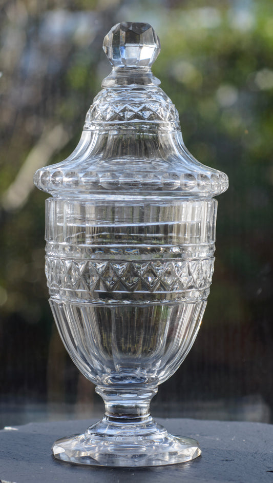 Antique Georgian Regency Anglo-Irish Cut Glass Sweetmeat Jar With Lid (3300)