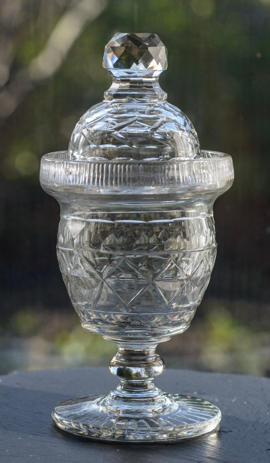 Antique Georgian Anglo-Irish Lidded Sweetmeat Jar In Lead Glass c.1820 (3301)